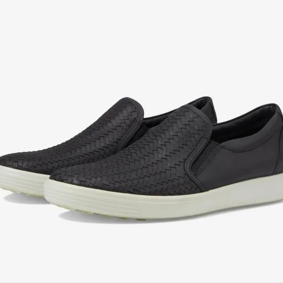 Ecco $175 soft Black woven Cow Leather cushioned slip-on loafers shoes - Picture 8 of 11